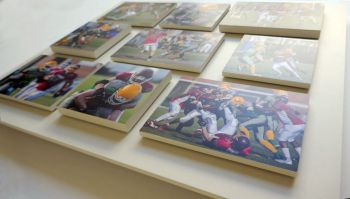 Fotocollage op hout met meerder fotoblokken